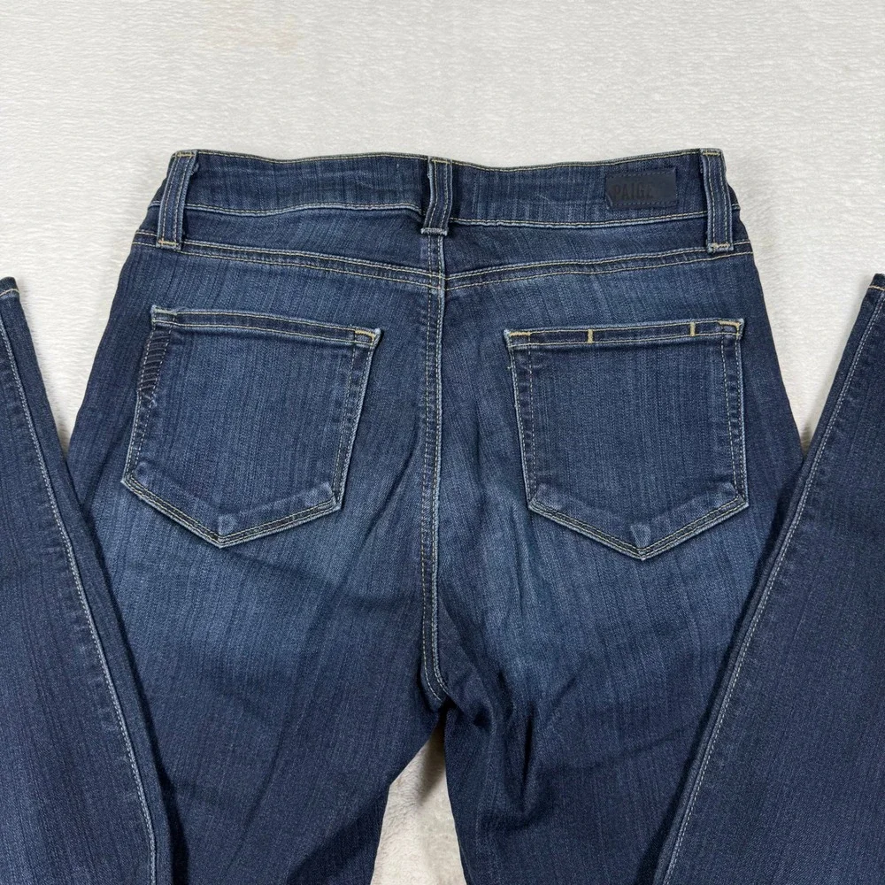 Paige Hoxton Ankle High Rise Skinny Distressed Jeans Dark Indigo Size 26 USA